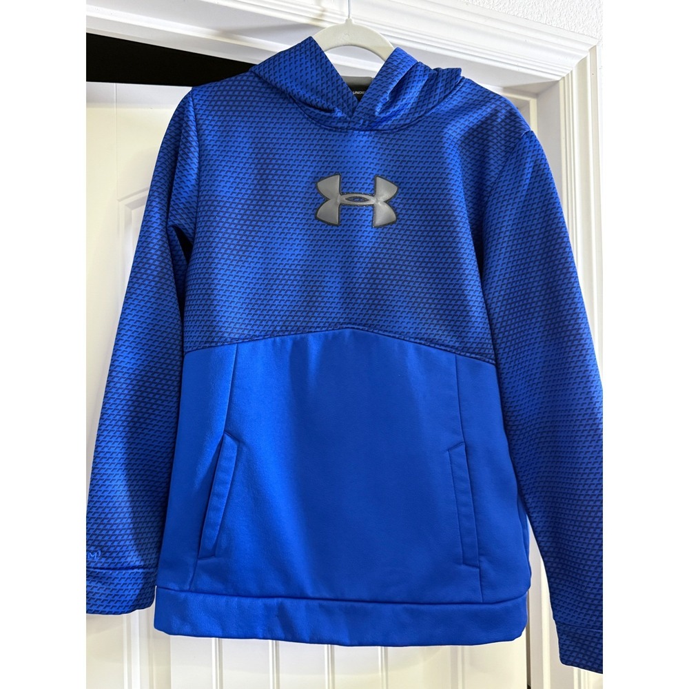 Under Armour Storm Kids YXL Blue Geometric Performance Fleece Hoodie Pullover